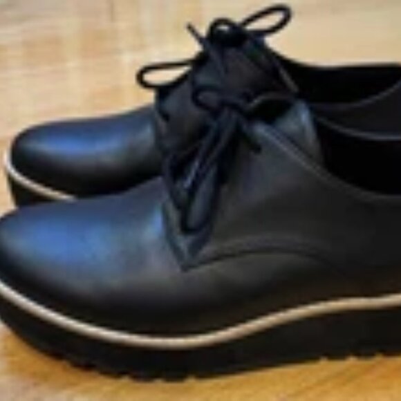 Eileen Fisher Eddy Women's Black Smooth Leather Platform Oxford Size 6.5 M - Picture 2 of 5